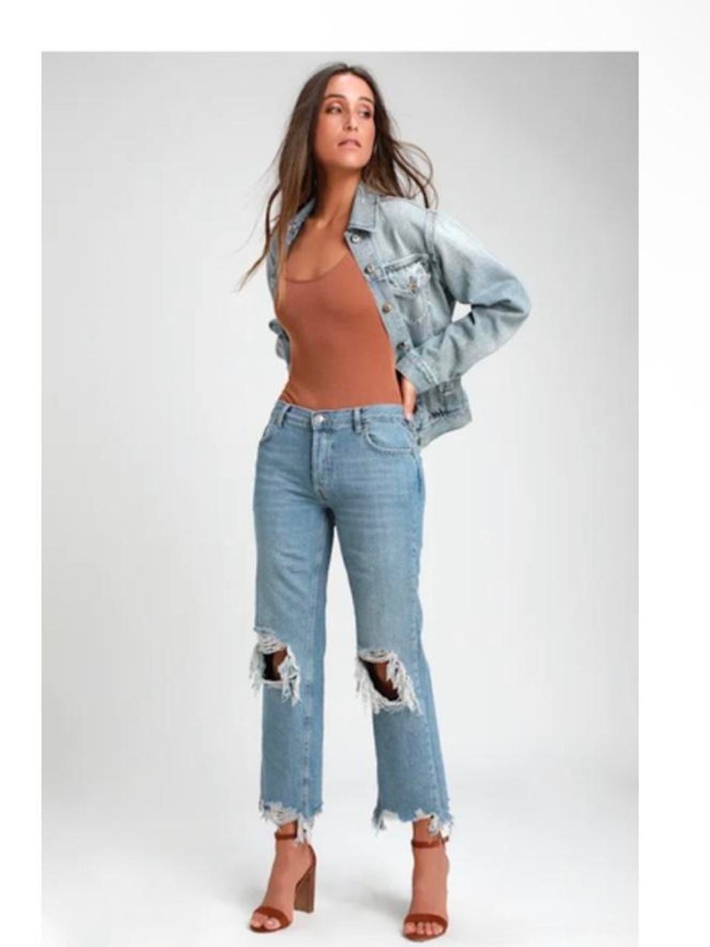 Free People Light Blue Distressed Boyfriend Jeans